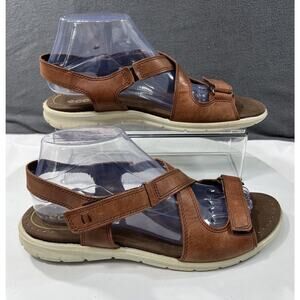 ECCO Sandals Comfort Flat Ankle Cross Strap Leather Brown Women's Size 40 9 9.5